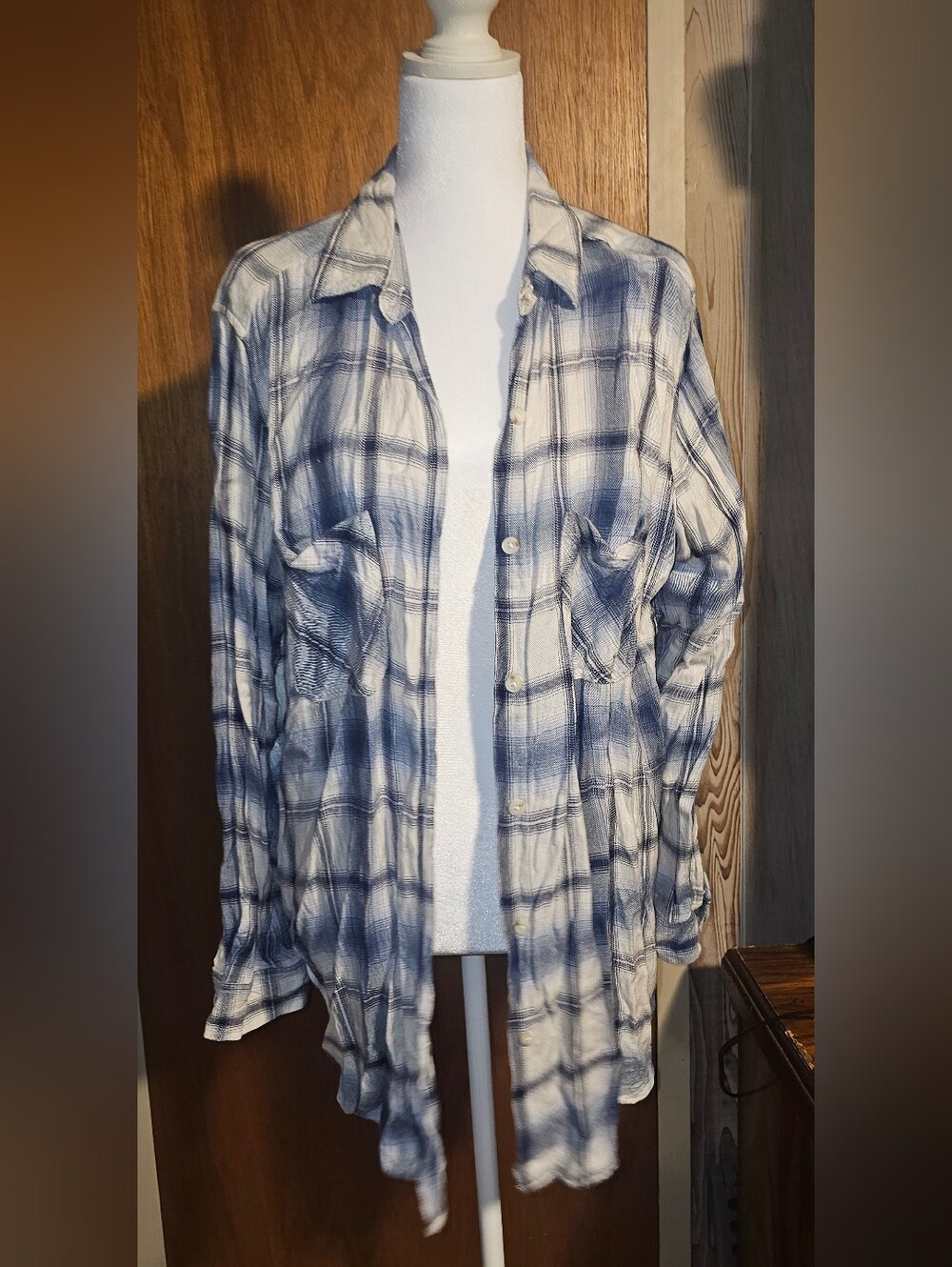 Mossimo Supply Co. Blue and White Plaid Button-Front Shirt Jacket XL